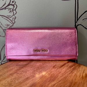 Miu Miu Metallic Pink Leather Wallet